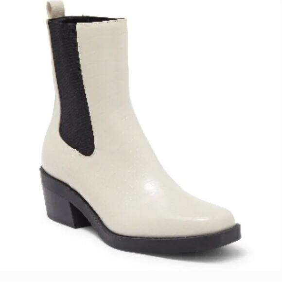 Open Edit Ayla Chelsea Boots 8.5 White Croc Ankle Mid Calf Booties Western Heel - Picture 1 of 8